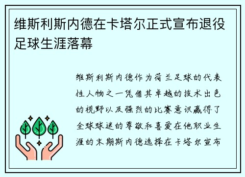 维斯利斯内德在卡塔尔正式宣布退役足球生涯落幕
